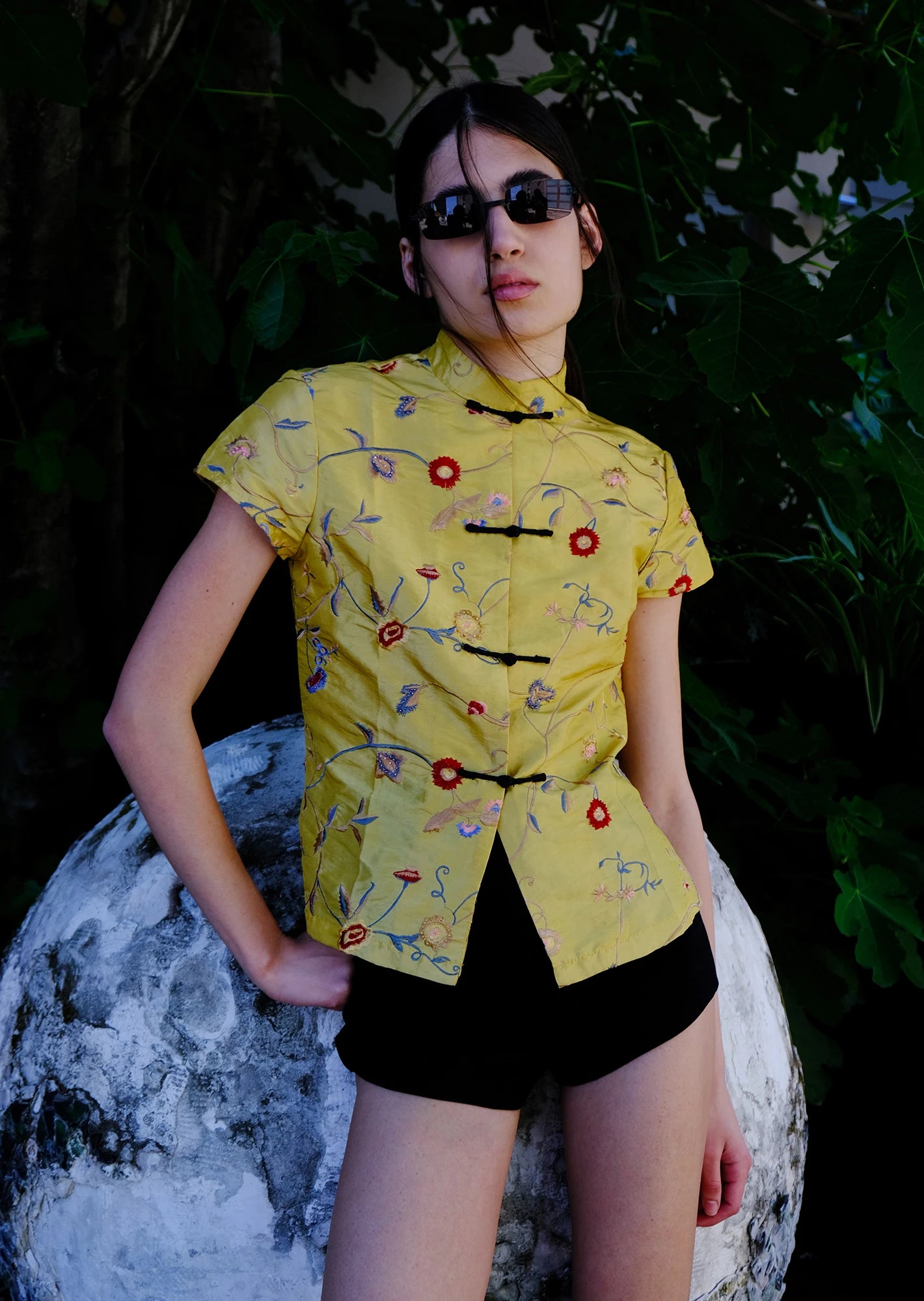 Lime Chinese embroidered shirt
