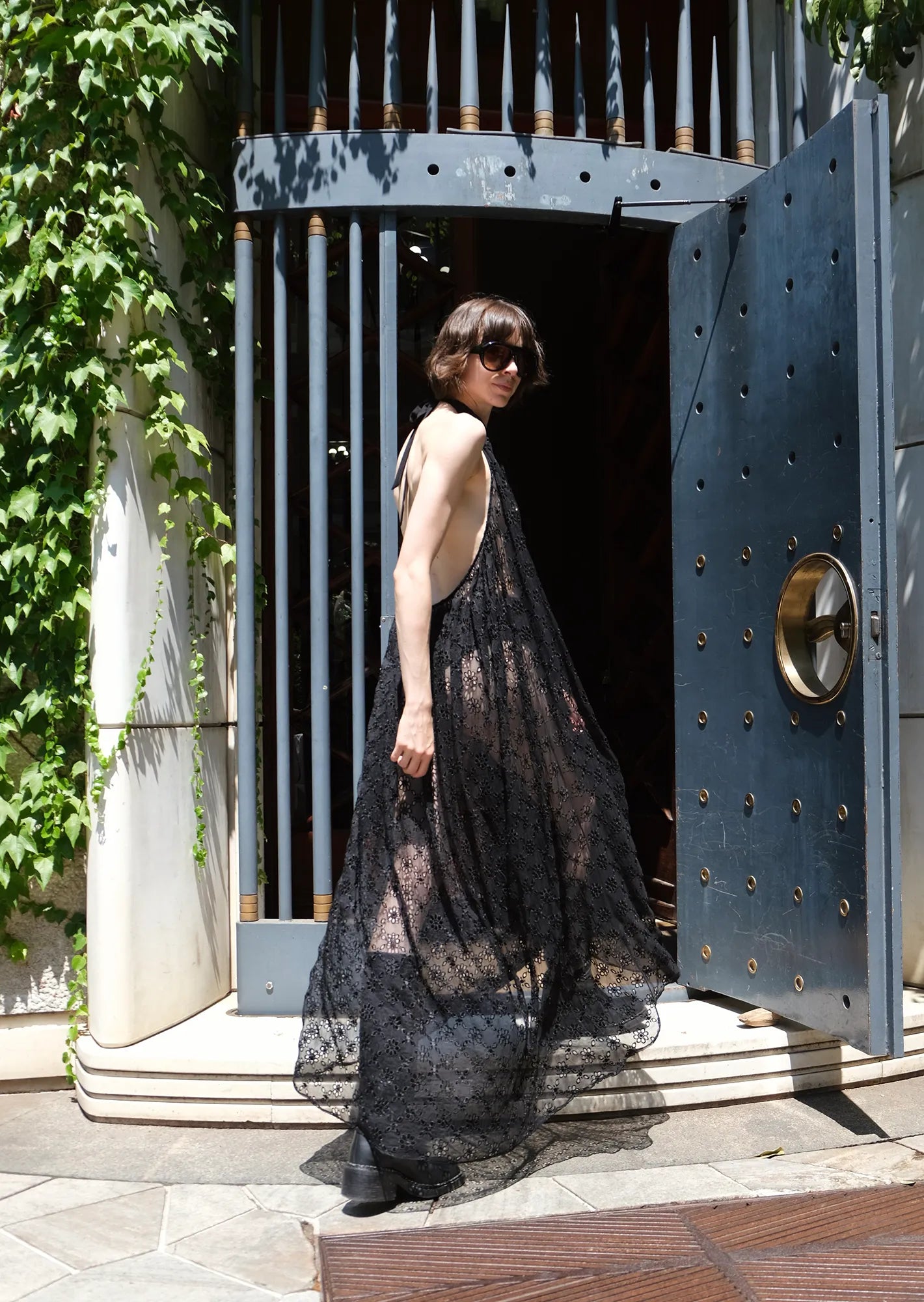 Broderie anglaise satin dress