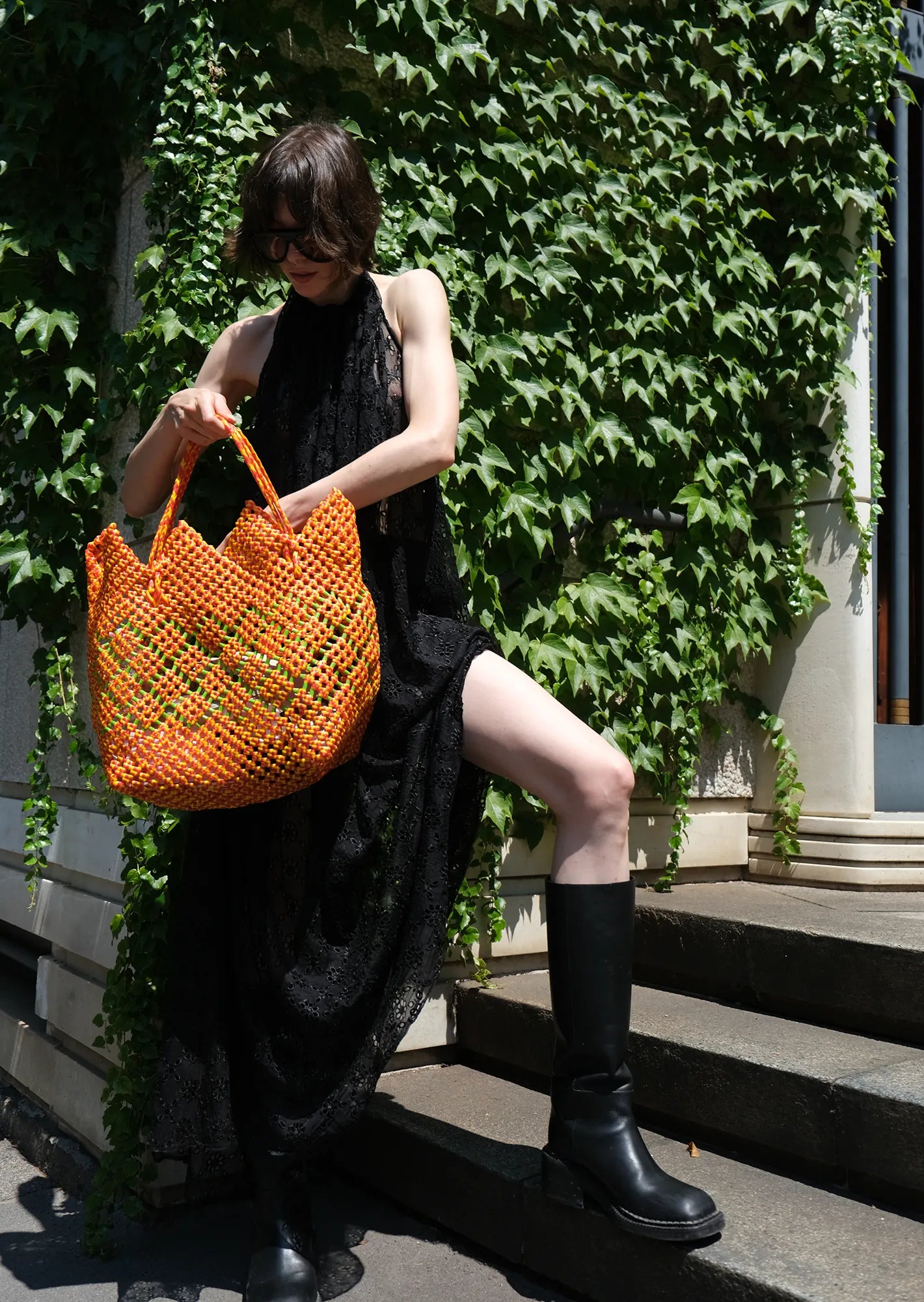 Broderie anglaise satin dress