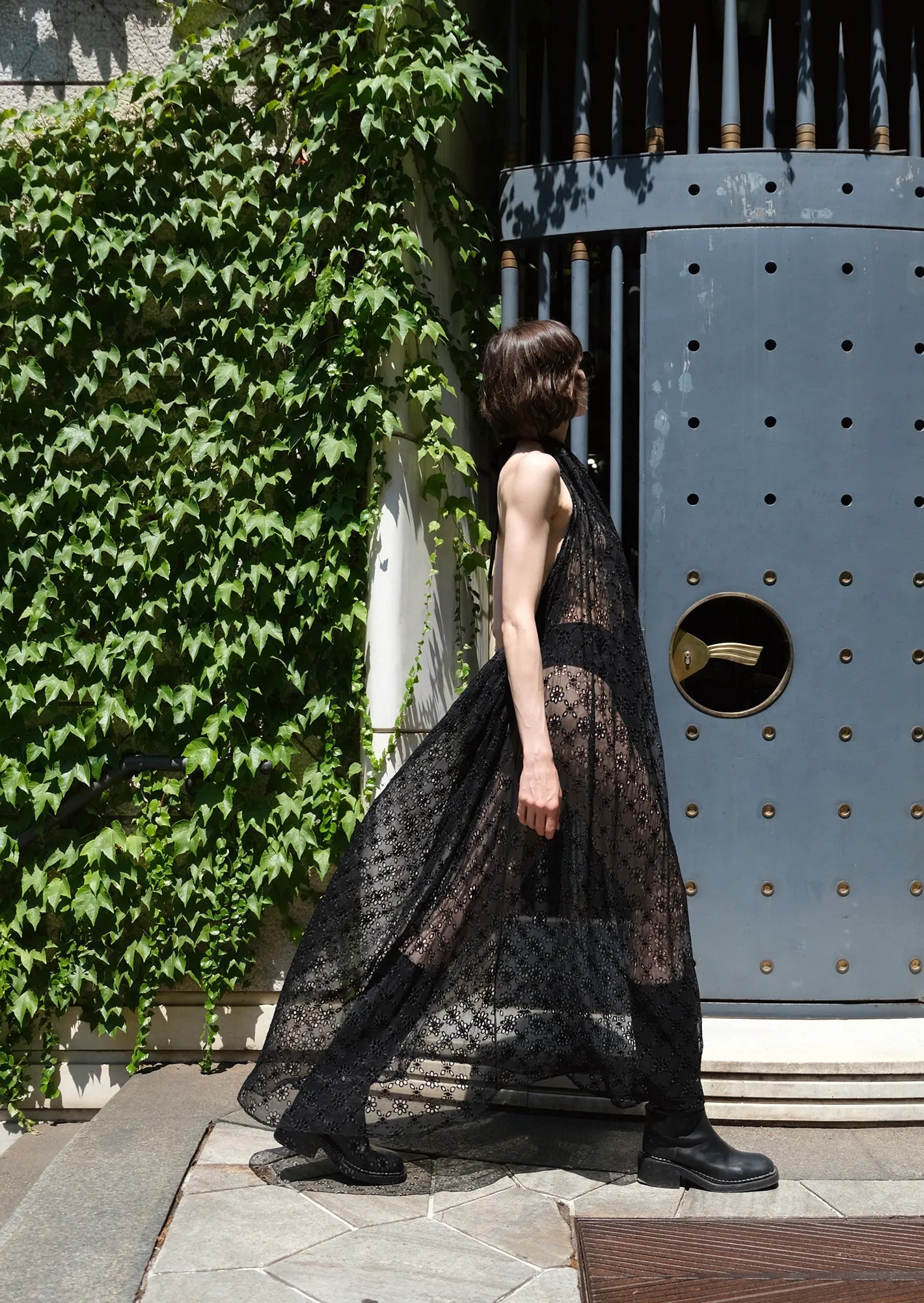 Broderie anglaise satin dress