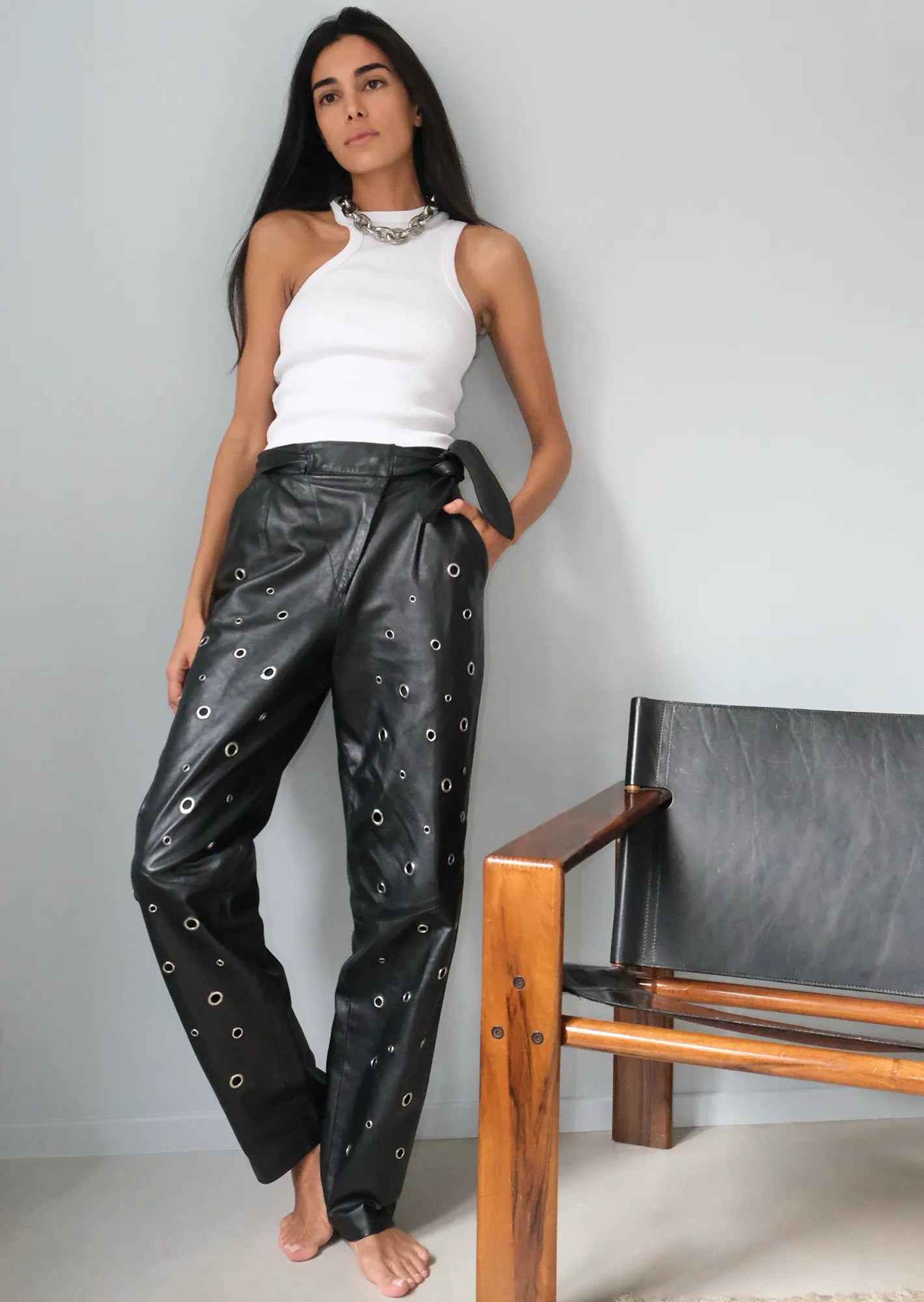 Leather pants with eylets