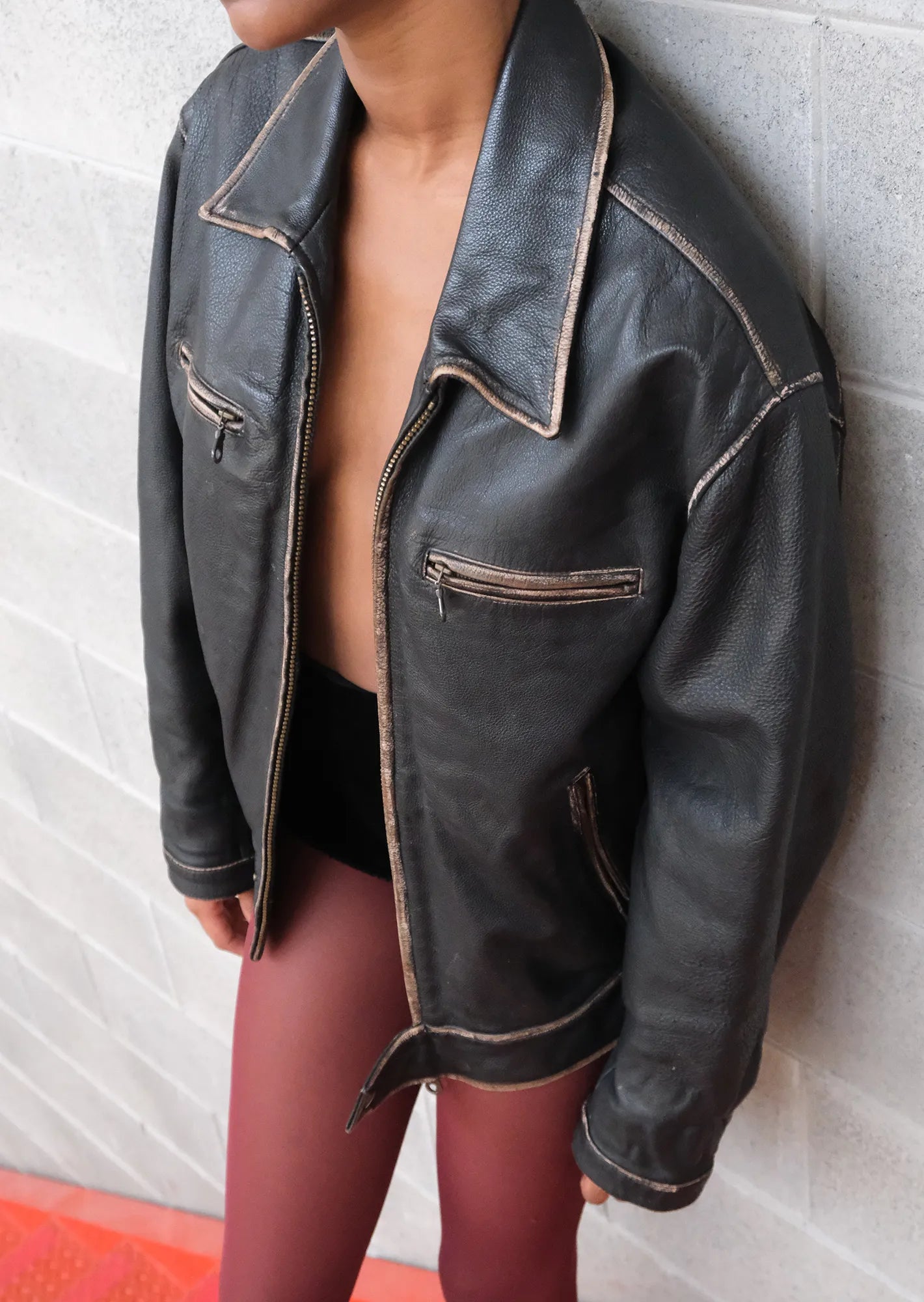 Vintage leather ribbon jacket