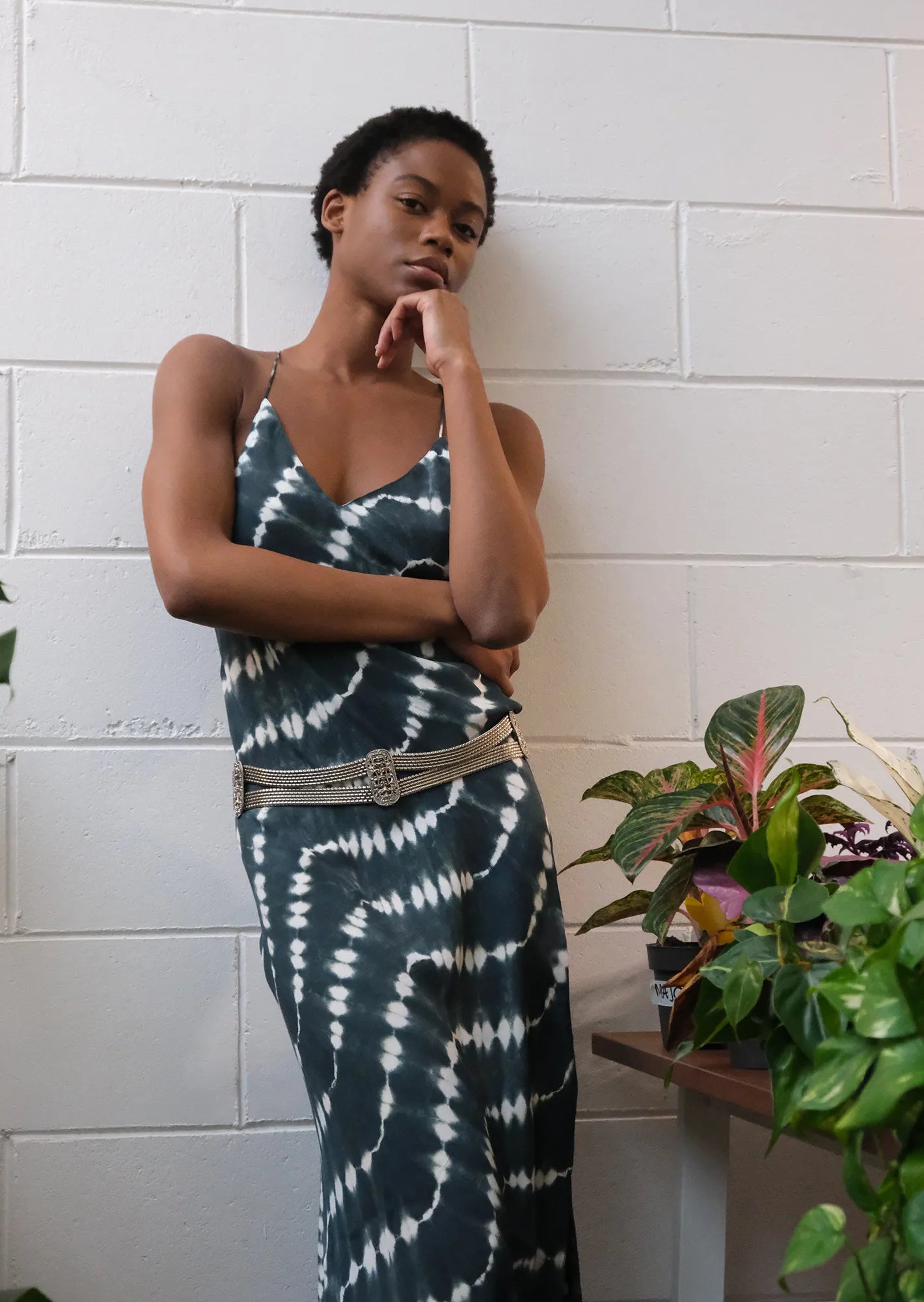 silk tie dye green dress