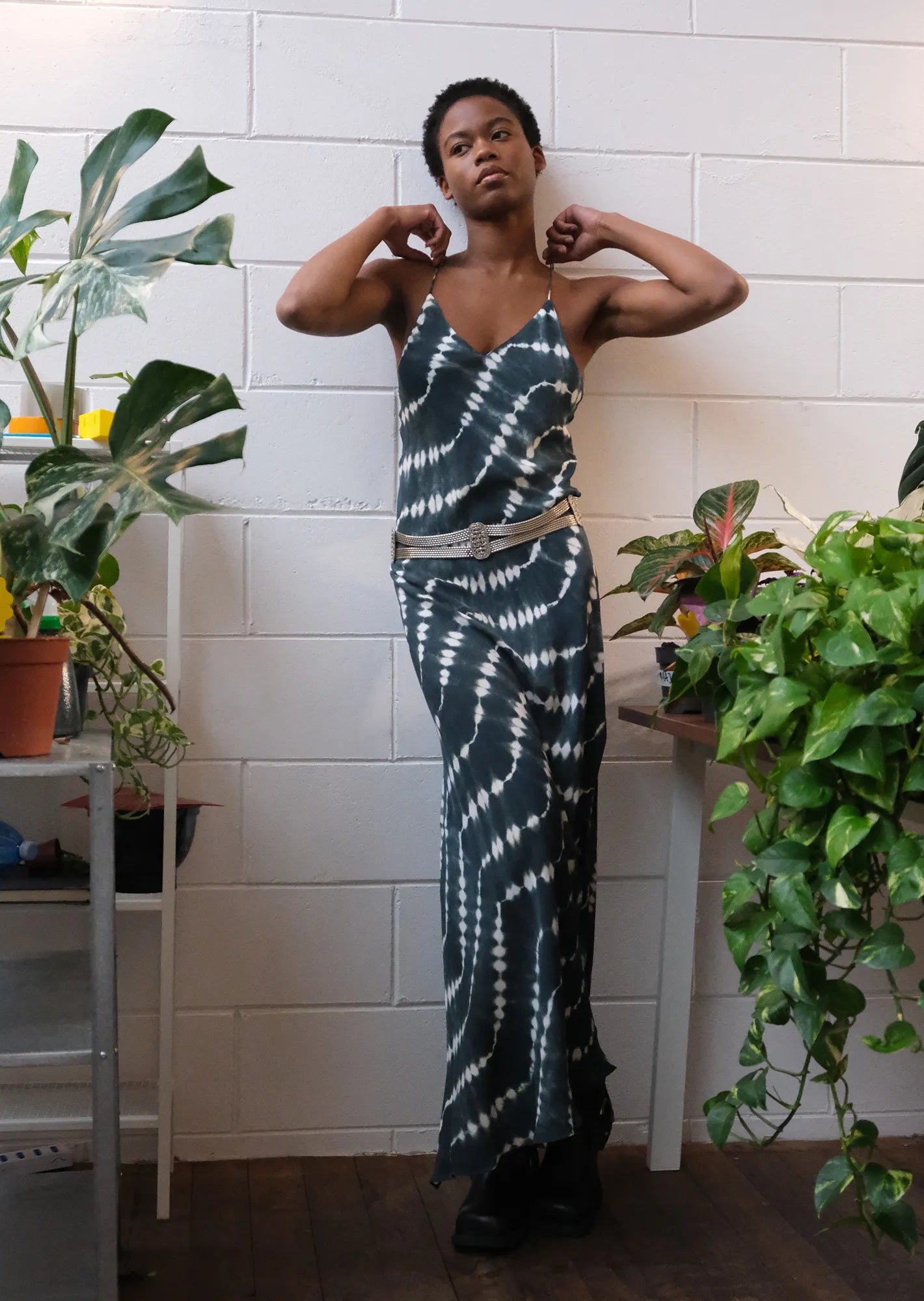 silk tie dye green dress