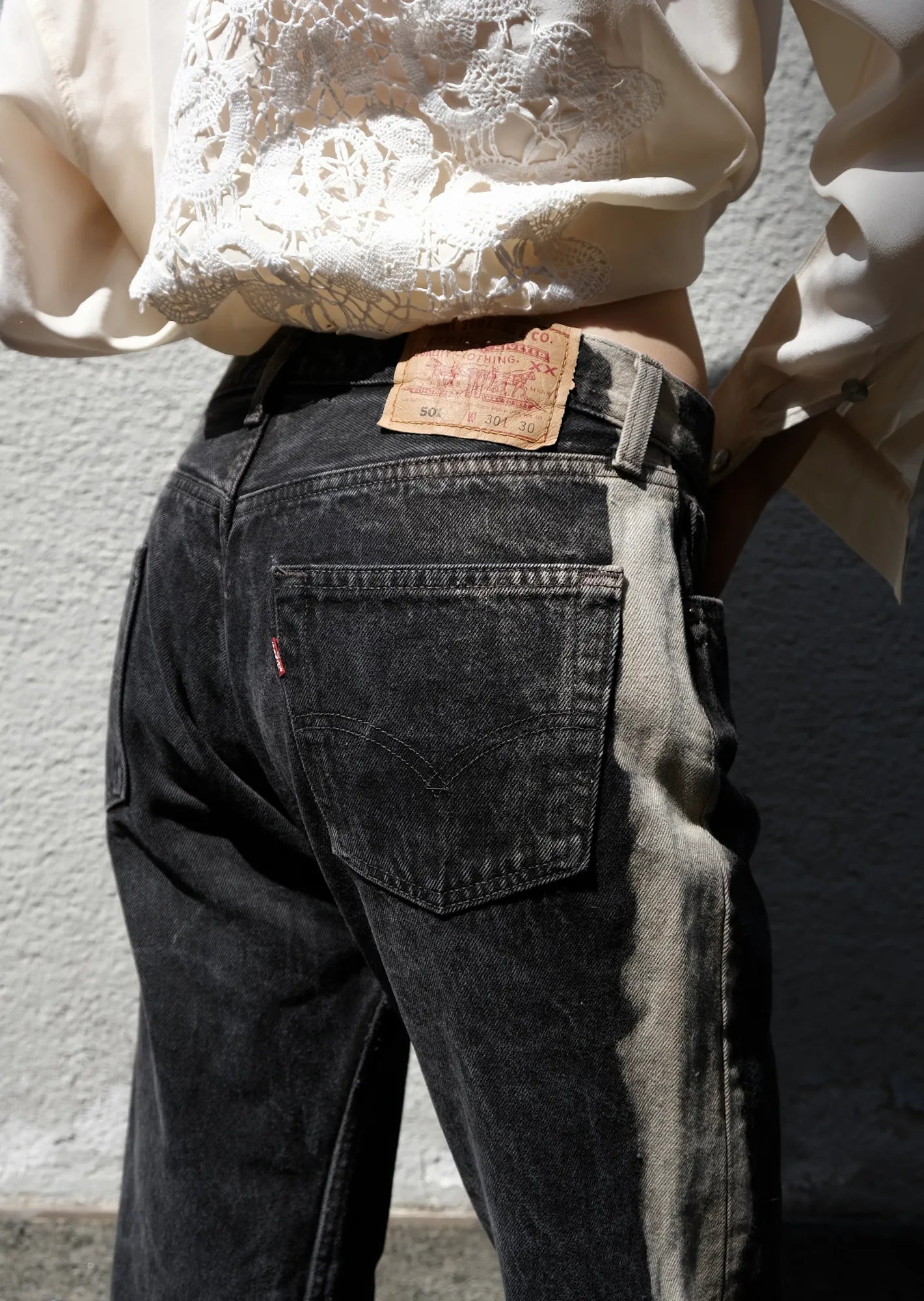 Redone tie dye striped levis