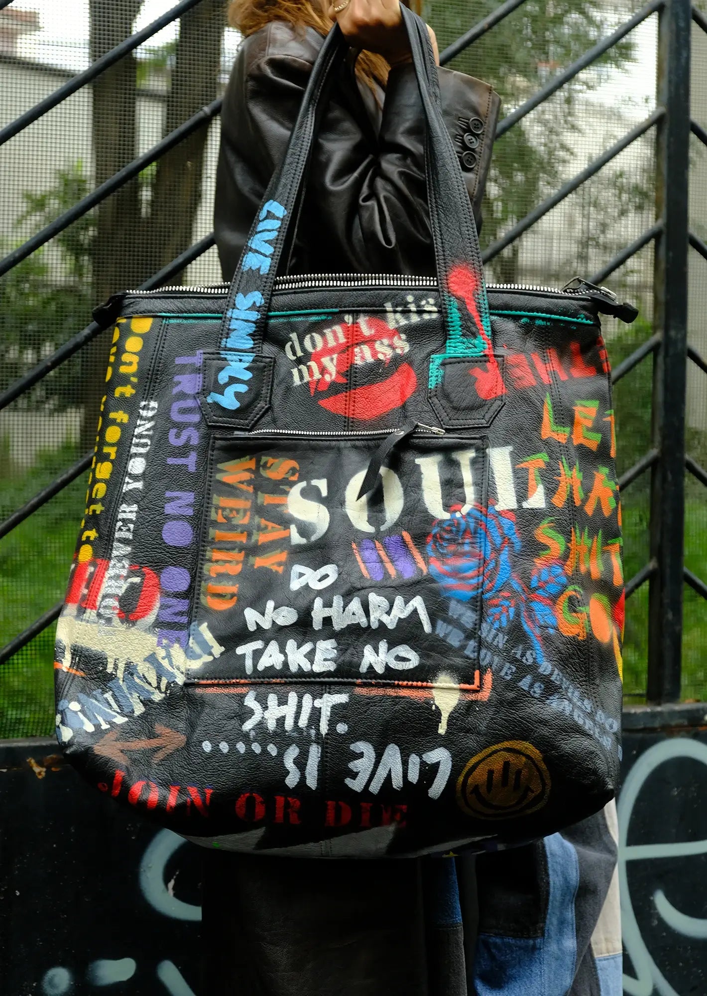 Graffiti leather bag