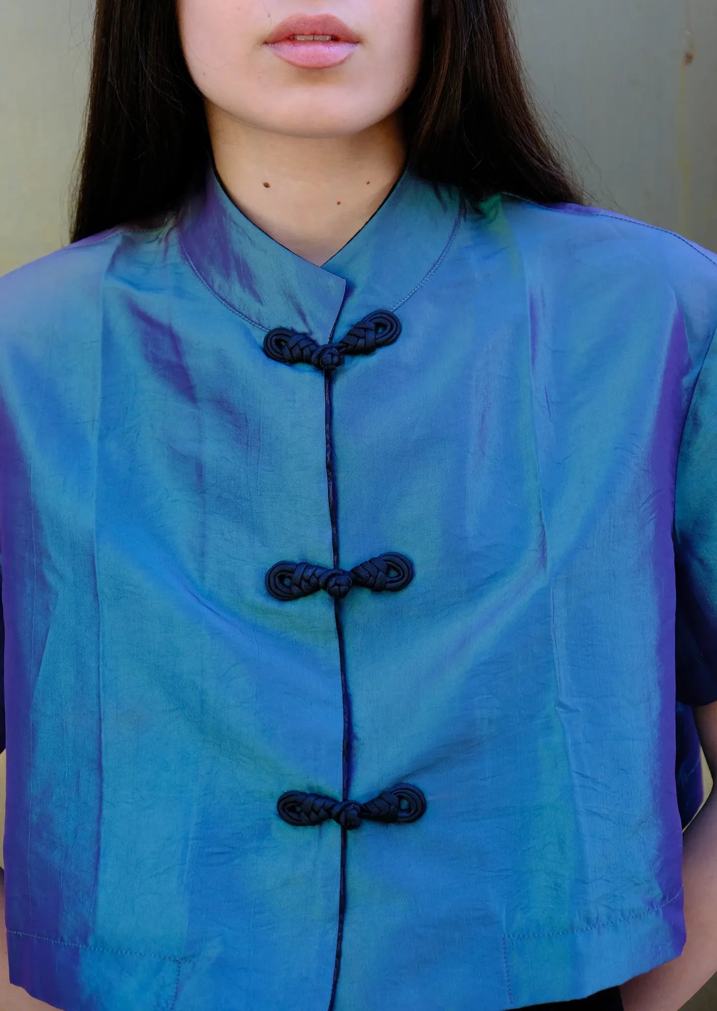 Blue Chinese embroidered shirt