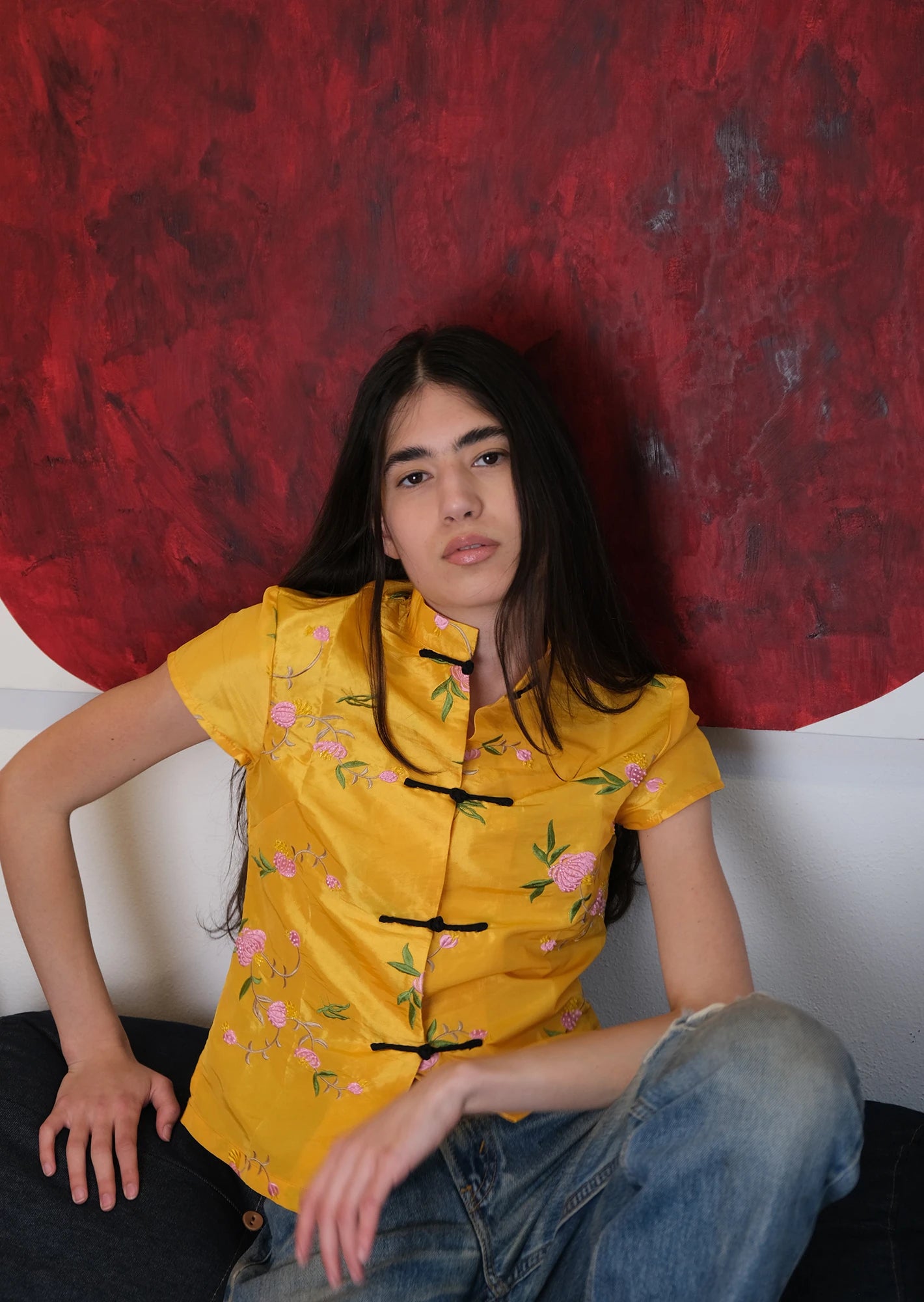 Yellow Chinese embroidered shirt