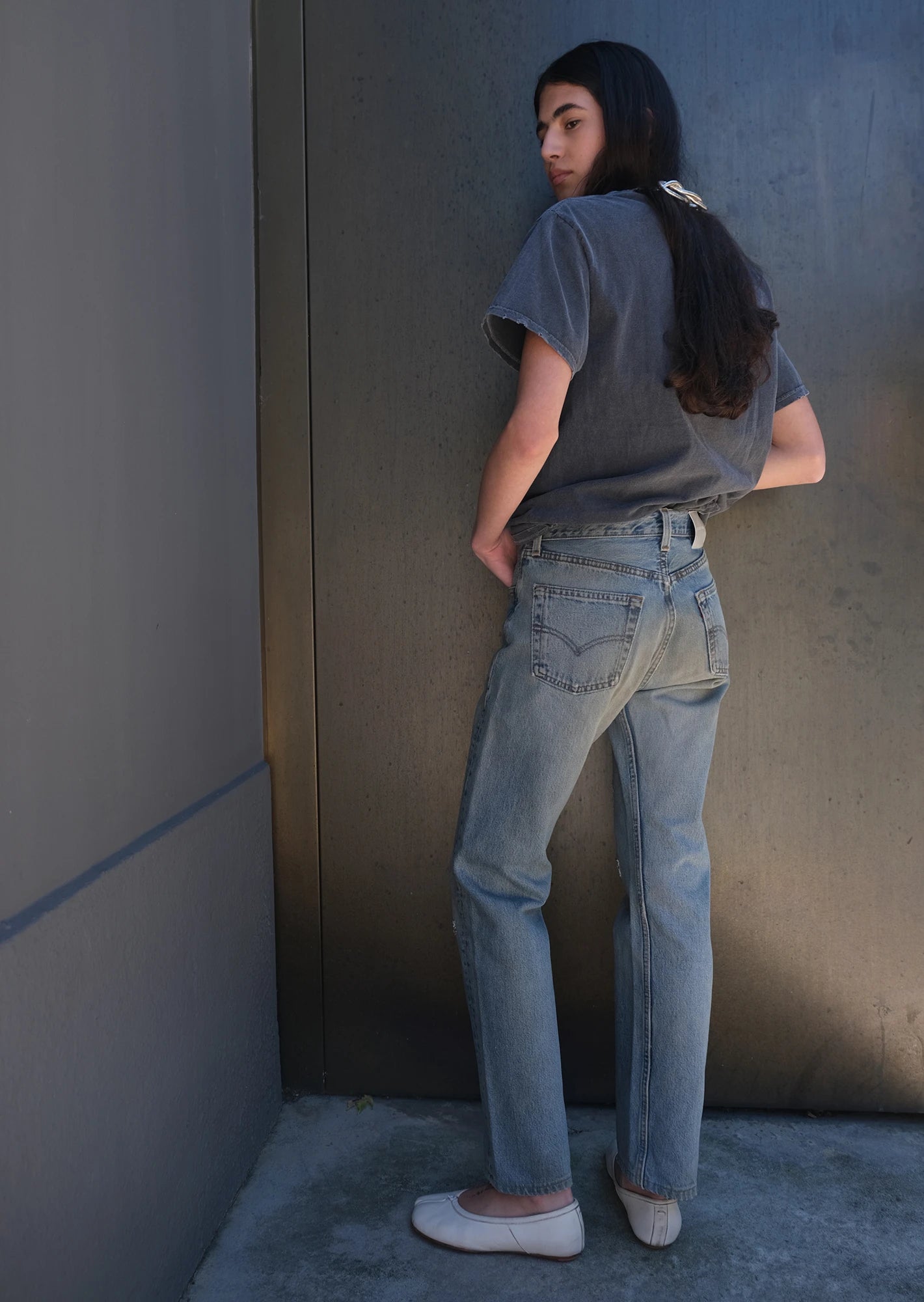 Redone flower embroidered levis