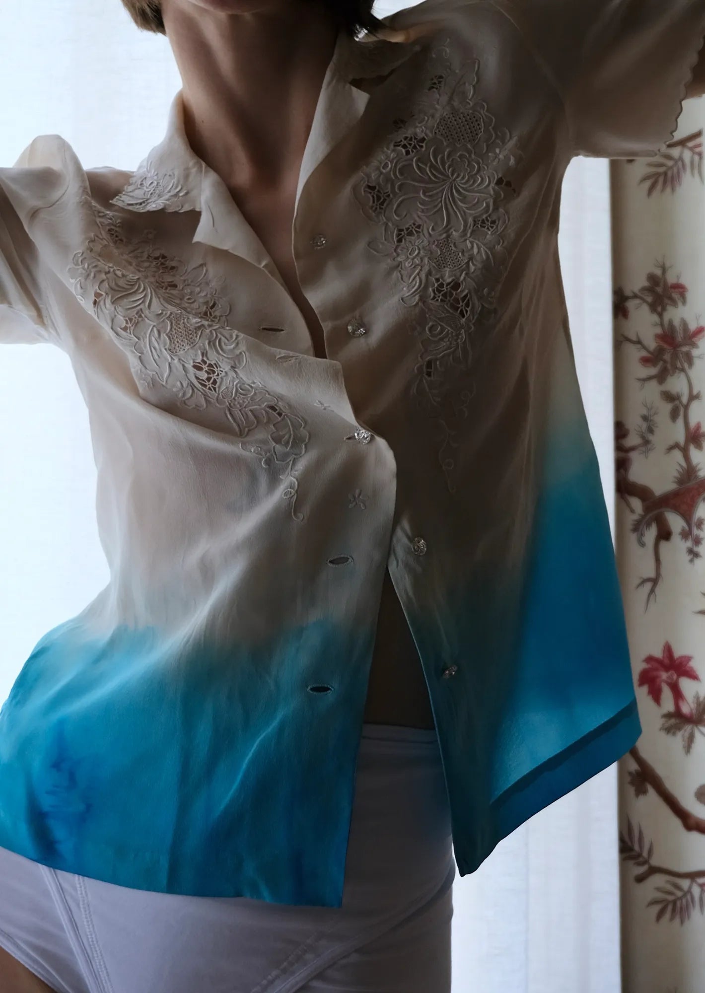 Tie dye embroidered blouse