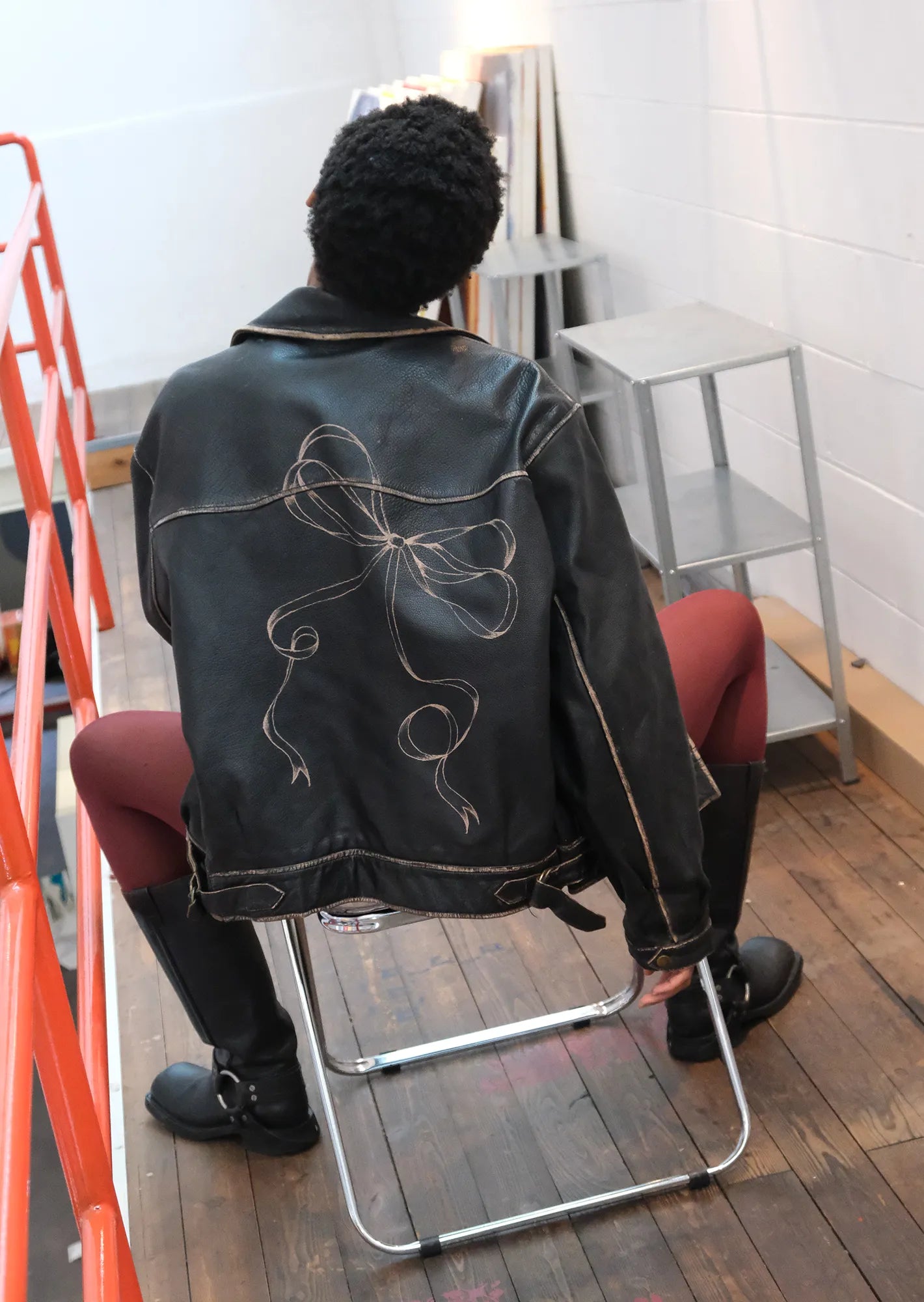 Vintage leather ribbon jacket