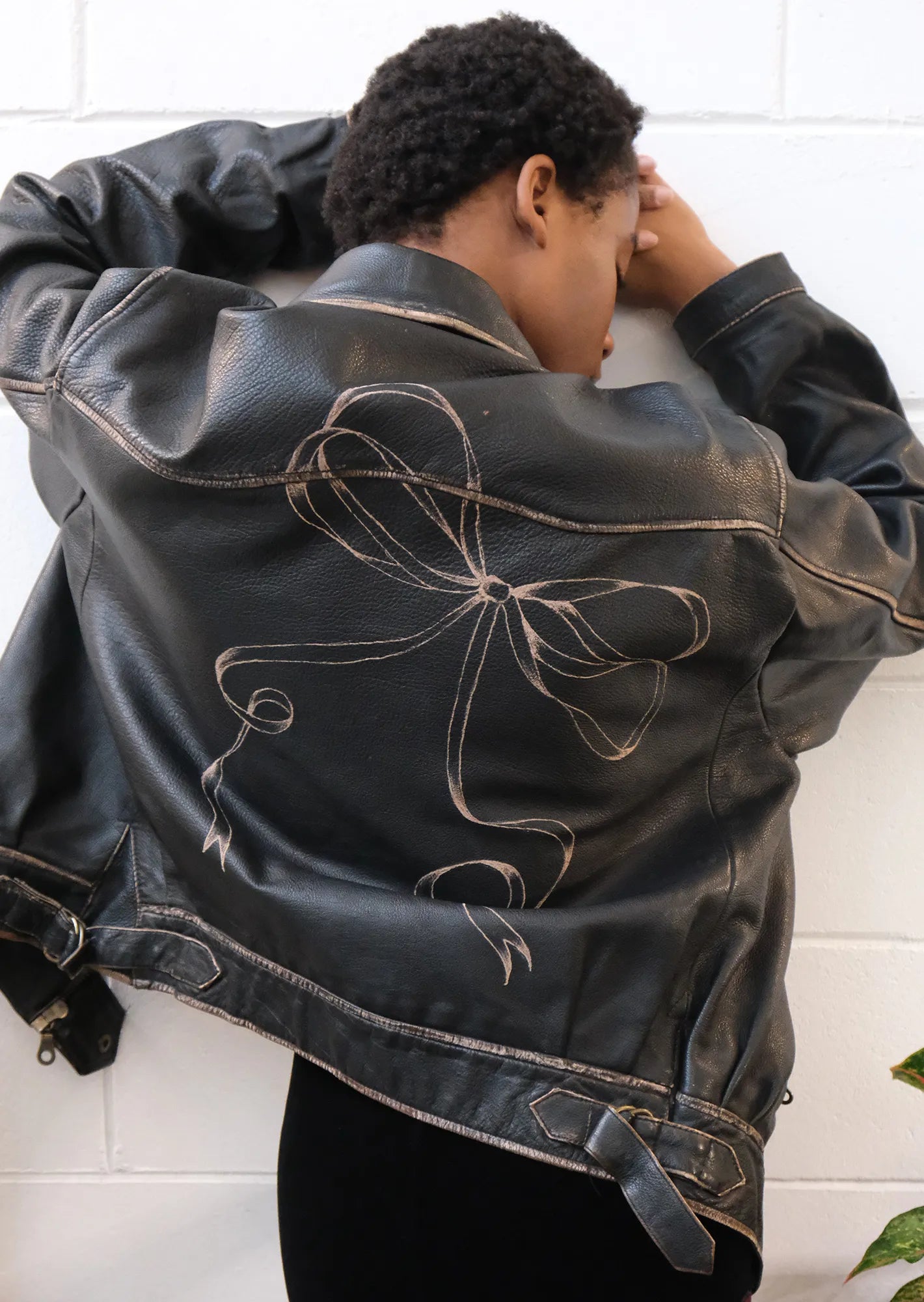Vintage leather ribbon jacket