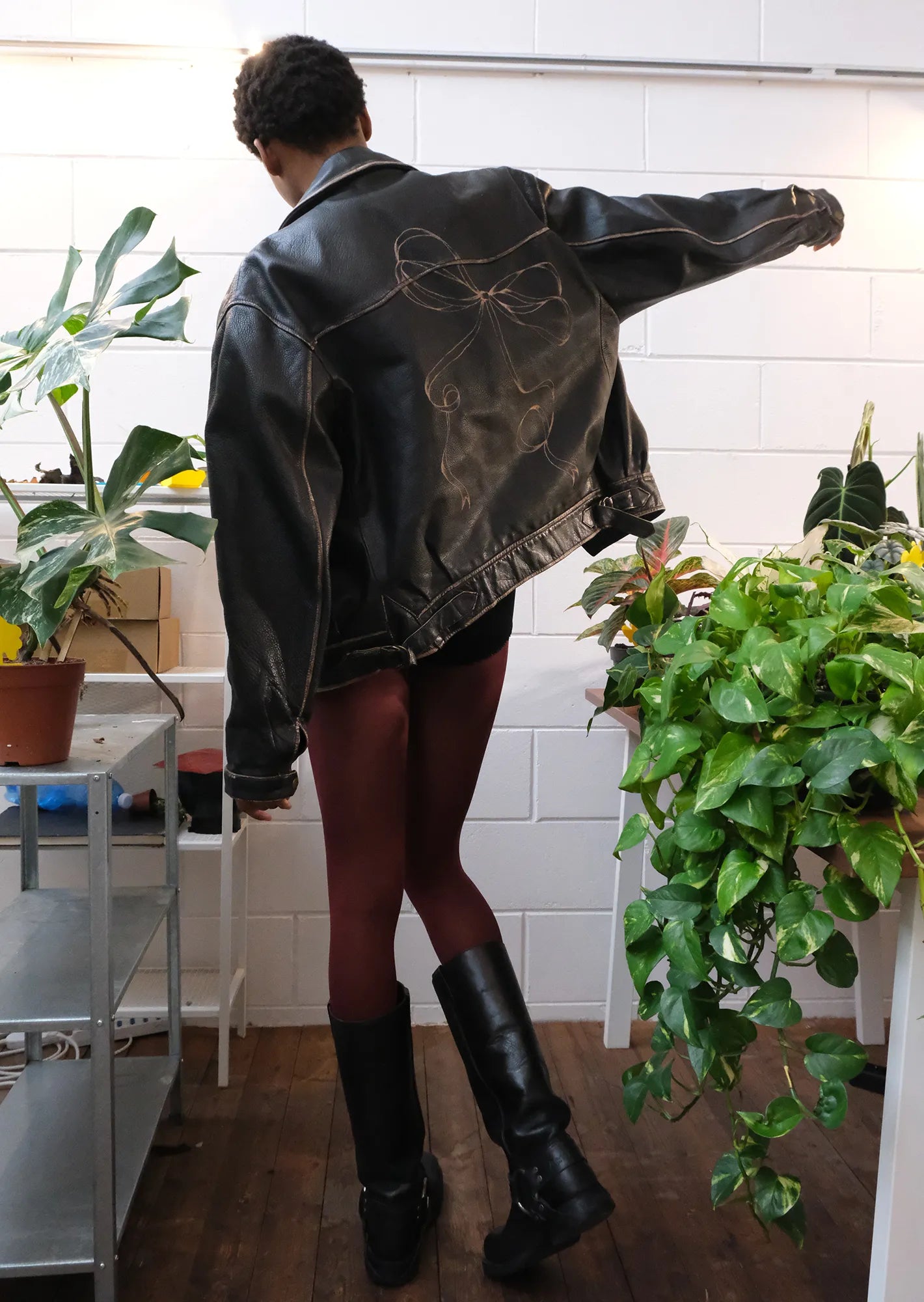Vintage leather ribbon jacket
