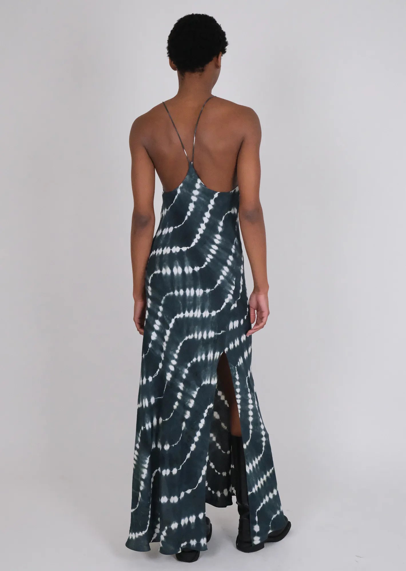 silk tie dye green dress
