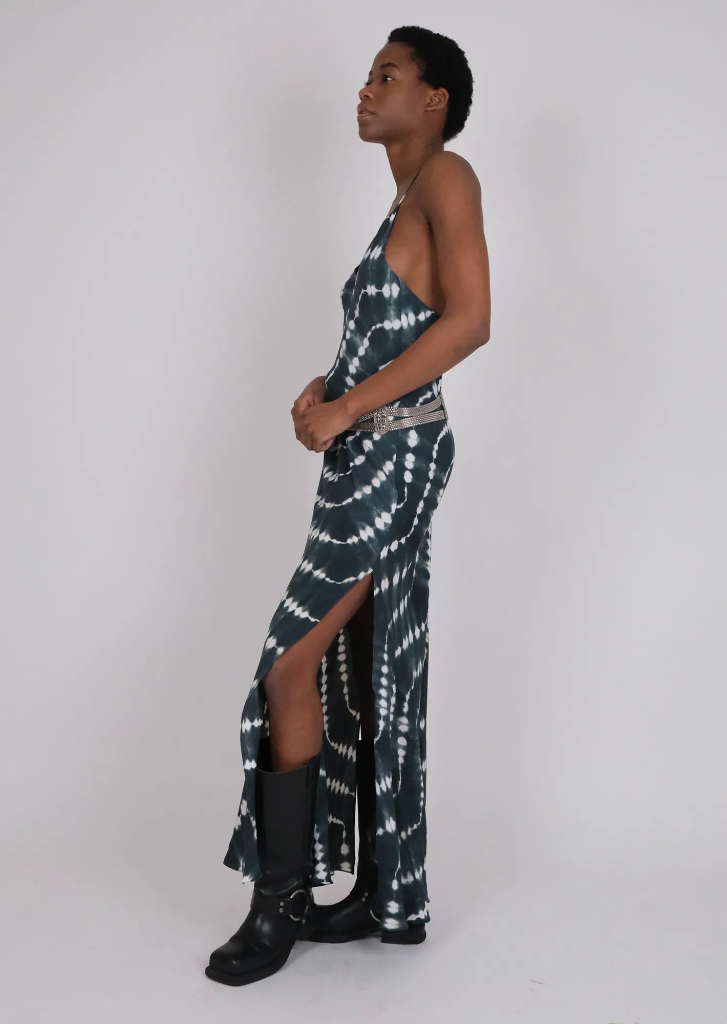 silk tie dye green dress